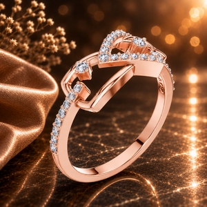 Élégante bague en V en or rose sertie de diamants |   Bague géométrique moderne pavée pour femme, cadeau de bijoux - Product Image 1