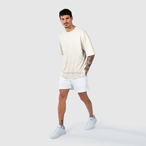 เสื้อยืดผ้าคอตตอนคอมบ์สำหรับผู้ชายเสื้อยืดโอเวอร์ไซส์เปิดไหล่ปล่อยหลวมผ้าเจอร์ซี่ทำจาก100% ตามสั่ง - Product Image 6