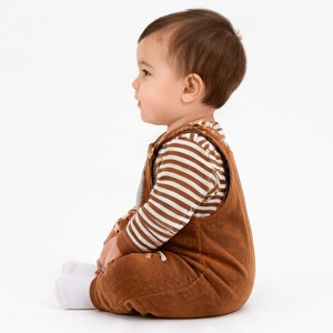 <b>Baby</b> Unisex Corduroy Romper Set Brown Striped Hooded Jumpsuit Cute Embroidery Applique Long Sleeve Infant Winter <b>Clothing</b> - Product Image 5