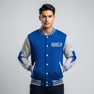 Veste universitaire Dumela pour homme, bleu gris, logo brodé sur le devant, coupe classique, vêtements d'extérieur décontractés pour l'hiver, coupe-vent - Product Image 3
