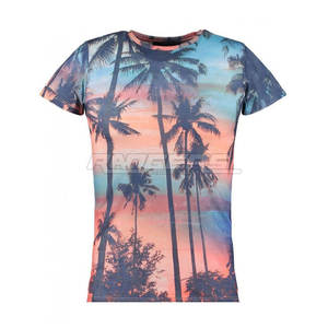 เสื้อยืดพิมพ์ลายต้นปาล์มเขตร้อน แขนสั้น ผู้ชาย ผ้าฝ้ายผสมโพลีเอสเตอร์ คอกลม สวมใส่สบาย ระบายอากาศได้ดี เสื้อยืดลายกราฟิกแบบกำหนดเอง - Product Image 1