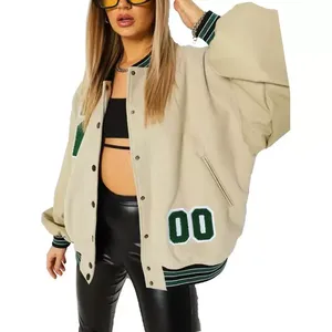 <b>Womens</b> Fleece Varsity <b>Jacket</b> Custom Logo Cotton Polyester Baseball Letterman <b>Jacket</b> for College Casual Wear - Product Image 1