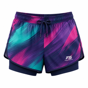 Purple Black Women Running <b>Shorts</b> Breathable Quick Dry Spandex/Nylon Skinny Fit <b>Zip</b> <b>Pocket</b> Elastic Waist Contrast Trim Custom - Product Image 1