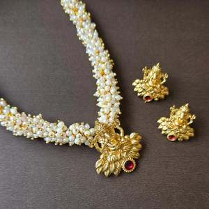 18K Gold Plated Natural Stone Cluster Pearl Necklace with Ganesh Pendant - Product Image 2