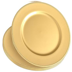 Assiette de présentation chic en cuivre perlé avec une simple rangée de petites perles et une texture mate. Disponible au prix de gros en séries. - Product Image 6