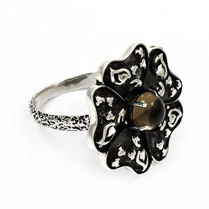 แหวนเงินแท้ 925 ประดับด้วยพลอยควอตซ์สีควันทรงกลม งานแฮนด์เมด พร้อมตราประทับเงินแท้ 925 - Product Image 1