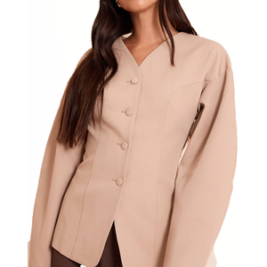 Wholesale Women Solid Color <b>Blazer</b> Suit Set <b>Button</b> Detail Fashion Jacket Office Business Wear Custom OEM ODM Manufacturer Best - Product Image 5