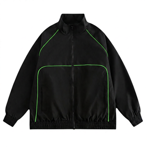 เสื้อแจ็คเก็ตสปอร์ตสีดำสำหรับผู้ชาย แต่งตะเข็บสีชมพู ซิปปิด คอตั้ง กันลม เหมาะสำหรับใส่ในฤดูใบไม้ร่วง - Product Image 3