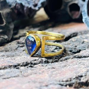 Geometric Amethyst Gemstone <b>Ring</b> Minimalist <b>Open</b> Band Boho Brass 18K Gold Plated for Women Modern Wholesale - Product Image 6