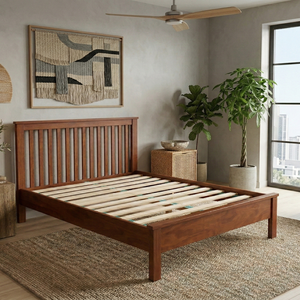 DISICO Wooden <b>Bed</b> <b>Queen</b> <b>Size</b> Reddish Brown Traditional Modern Bedroom Furniture - Product Image 4