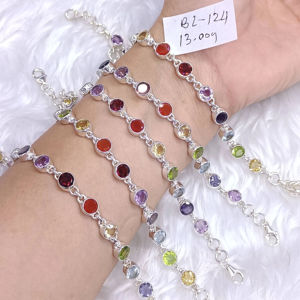 Pulsera Redonda con Múltiples Piedras, Plata de Ley 925, Joyería Clásica - Product Image 1