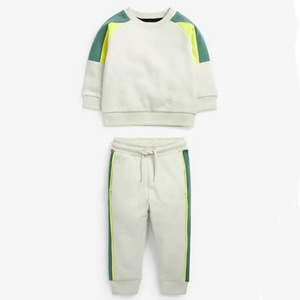 Ensemble de survêtement pour garçons avec blocs de couleur, sweat-shirt à col rond et manches longues, pantalon à cordon de serrage, vêtements décontractés d'hiver, 100% coton - Product Image 4