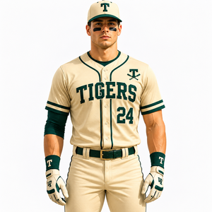 Tigers Baseball Uniform Set Men's Cream Green Tackle Twill Jersey Pants Breathable Polyester All Seasons Adult Size High Quality - Product Image 4
