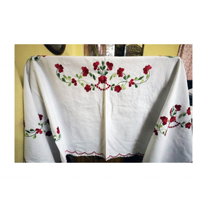 Handcrafted Wjite Cotton Embroidered <b>Table</b> <b>Cloth</b> 280 GSM Durable Washable Texture Perfect For Diwali And Holiday <b>Table</b> Use - Product Image 1