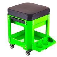 Siège d'atelier roulant vert avec tiroir et roulettes, tabouret de garage robuste pour usage en atelier 820x750x260mm GAPGAR037