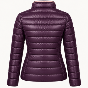 Chaqueta Acolchada para Mujer, Cuello Alto, Manga Larga, Abrigo Ligero Brillante Morado para Invierno, Precio al por Mayor, OEM Personalizado - Product Image 2