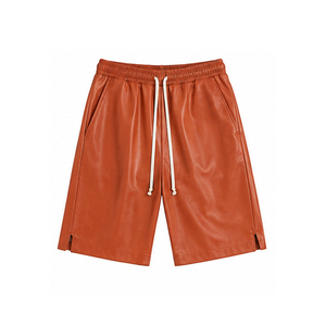 <b>Men's</b> Brown PU Leather New Style Unique Design Cowhide Leather Canvas <b>Shorts</b> Custom Made SOLID Color Breathable Quick Dry High - Product Image 4