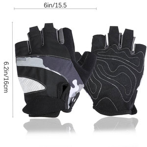 Gants de cyclisme demi-doigts, noir, blanc, gris, design camouflage, fermeture à boucle et crochet, unisexe, matière polyester respirante - Product Image 6
