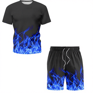 Custom Unisex Autumn Solid Short-Sleeved Knitted Polyester/Cotton <b>Track</b> Shorts Men's 2-Piece Sprinter Quick <b>T</b>-Shirt Sets - Product Image 6