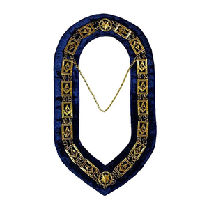 Master Mason Blue Lodge Velvet <b>Chain</b> Collar-Gold-Plated Circular <b>Compass</b> with Embossed Design - Product Image 1