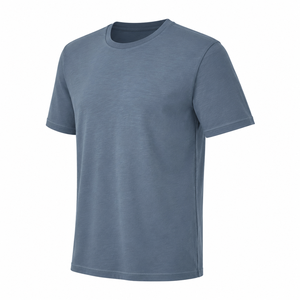 T-shirt personnalisé bleu ardoise uni à col rond pour homme, 100 % coton mélangé, respirant, manches courtes, décontracté, vente en gros - Product Image 2