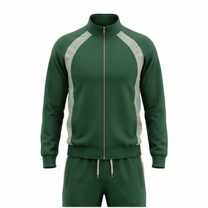 Conjunto Deportivo Verde para Hombre, Manga Larga, Cuello Alto, Cierre de Cremallera Frontal, Color Sólido, Transpirable, Corte Regular, Ropa Casual de Otoño - Product Image 1