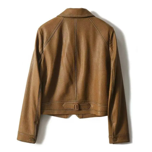 Custom <b>Ladies</b> <b>Suede</b> Leather <b>Jacket</b> Turn Down Collar Casual Loose Fit Brown PU <b>Suede</b> Crop Coat Outerwear - Product Image 2