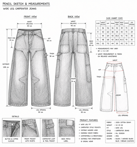 กางเกงคาร์โก้เอวสูงขากว้างผ้ายีนส์สีดำหลายกระเป๋าสำหรับทุกฤดูกาล - Product Image 5