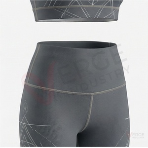 Conjunto de yoga de 2 piezas con estampado geométrico gris para mujer, sujetador deportivo con cuello redondo, leggings de cintura alta, longitud completa - Product Image 5