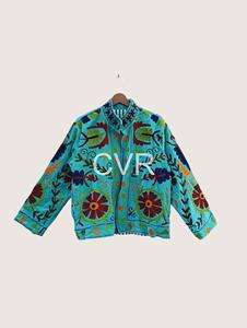 Manteau à col mandarin brodé à la main avec motifs floraux, manches longues, en coton, vêtement d'extérieur décontracté pour femmes adultes, style printemps - Product Image 1