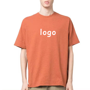 T-shirt à manches courtes pour homme, orange, avec logo blanc imprimé, coupe classique, col rond, style décontracté, tissu jersey 100% coton, neuf - Product Image 1