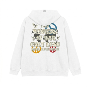 เสื้อฮู้ดดี้พิมพ์ลายกราฟิก "No Winners In War" ลายพิมพ์แบบดิสเทรสสั่งทำพิเศษ - Product Image 3