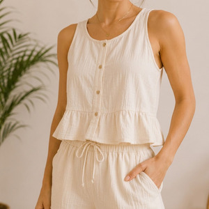 Ensemble de pyjama en gaze de coton pour femmes, vêtements de détente et de sommeil, écologiques, respirants, vêtements de maison pour femmes - Product Image 5