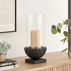 Modern Hurricane Candleholder Cylinder Glass Matte Black Base Home Decoration - Product Image 5