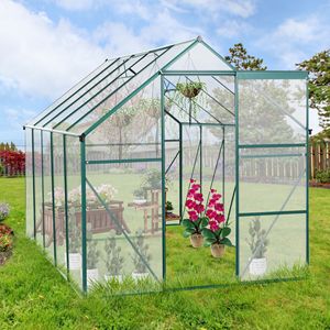Serra in Policarbonato 6x10FT Rinforzata con Base Rialzata e Ancoraggi in Alluminio, Verde, per Giardino Esterno, Copertura per Tutte le Stagioni - Product Image 2