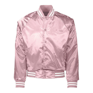 Custom Satin Varsity <b>Jacket</b> Men <b>Women</b> <b>Bomber</b> <b>Jacket</b> Snap Button Ribbed Collar <b>Lightweight</b> Baseball <b>Jacket</b> OEM - Product Image 2