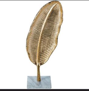 Sculpture de plumes plaquée or, décoration artistique contemporaine pour table, salon, forme irrégulière faite à la main - Product Image 5