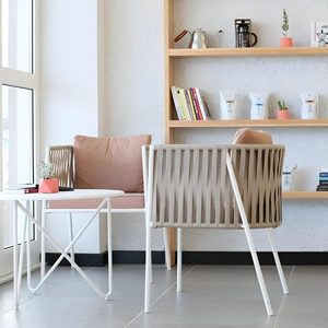 Modern Rope Living Room <b>Chair</b> with Metal Legs Solid Back Cushioned Armchair Tropical Design Outdoor Leisure Seat - Product Image 6