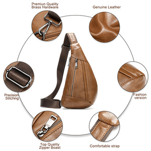 Bolsos de Pecho de Cuero Genuino con Logotipo Personalizado para Hombre, Bolsos de Cintura para Exteriores, Bolsa Casual para Teléfono Móvil, Bolsos Cruzados de Moda - Product Image 3