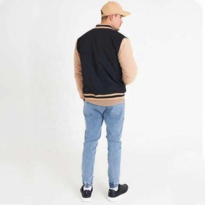 OEM Manufacturer Custom Letterman Varsity <b>Jacket</b> for Men High Street Style with Chenille Embroidery Collarless <b>Leather</b> Sleeves - Product Image 4