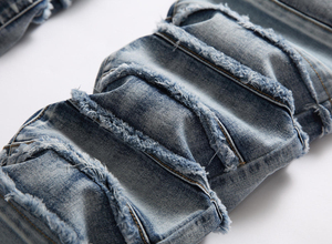Jean déchiré délavé pour homme, coupe slim, taille mi-haute, en denim uni, grande taille, style décontracté, en coton - Product Image 3