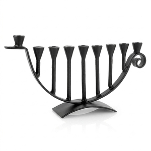 Ménorah Hanouka en fer forgé noir mat à 9 branches, spirale métallique, support de chandelier Hanukiah, décoration de maison pour les fêtes juives - Product Image 5