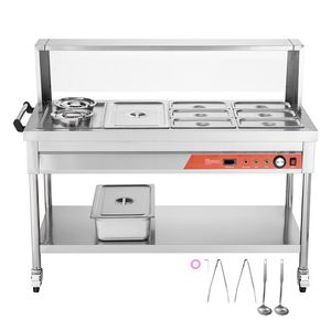 Scaldavivande Elettrico Professionale Commerciale a Vapore 7 Teglie + 2 Pentole 1800W con Controllo Manuale della Temperatura per Buffet e Catering - Product Image 1