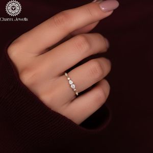 Charm Jewells Cushion Cut Moissanite Three Stone 18K Gold Plated Prong Setting Women's Classic Engagement <b>Ring</b> IGI Certified 3 - Product Image 3