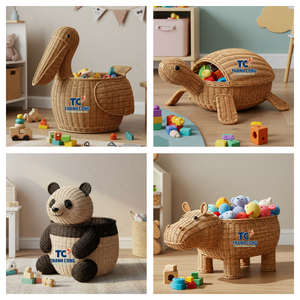 Premium Handmade Eco-Friendly Water Hyacinth <b>Basket</b> with Bear Look Fun and Reliable Kids' <b>Toy</b> Storage for Children's Spaces - Product Image 2