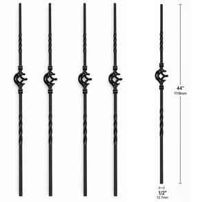Balustre en fer à joint unique EFS 1/2x44, noir thermolaqué, pour rampes d'escalier, design traditionnel, fixation murale - Product Image 1