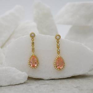 ต่างหูเงินแท้ 925 ชุบทอง 14K ประดับมอร์แกไนต์ทรงหยดน้ำ สีพีช งานแฮนด์เมด ของขวัญสุดหรูสำหรับผู้หญิง ใส่ไปงานปาร์ตี้ - Product Image 6