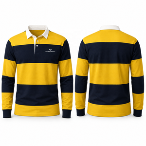 Camisa de Rugby a Rayas de Manga Larga para Hombre, Cuello Alto, Corte Regular, para Todas las Temporadas, 100% Algodón, Transpirable, Anti-UV - Product Image 2
