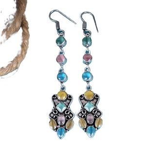 Pendientes Largos de Latón Multicolor con Forma de Campana |   Joyería de Plata Antigua Plateada de Moda para Mujer - Venta al por Mayor - Product Image 1