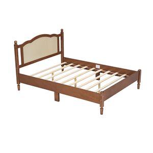 Cadre de lit vintage Queen Size avec lattes en bois de noyer et tête de lit en rotin naturel – Arrivée prévue - Product Image 4